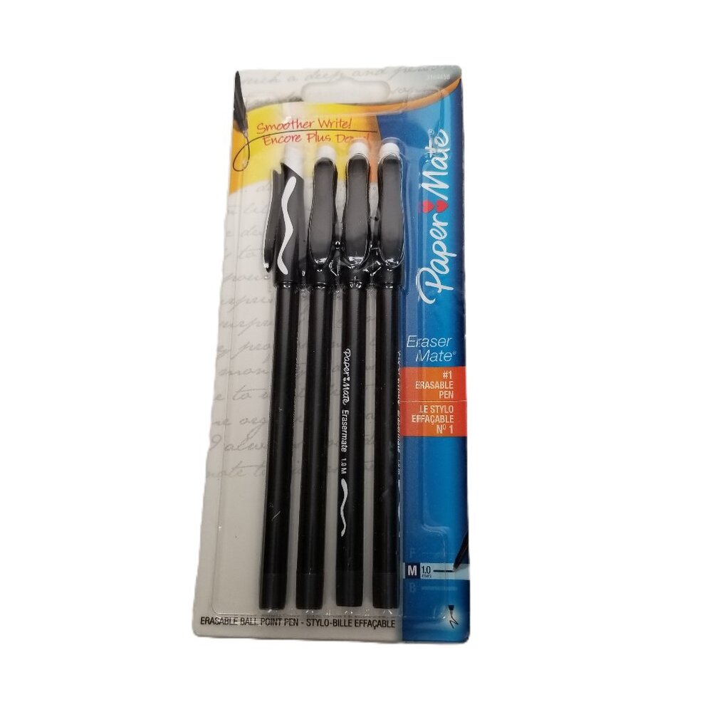 Paper Mate EraserMate Erasable Ballpoint Pens Black Medium 1.0mm 4 Pack